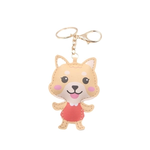 Porte-clés Shiba Inu mignon en cuir avec robe rouge et fermoir mousqueton doré