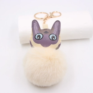 Simpatico Portachiavi a Forma di Testa di Gatto in Peluche Pelle PU Pelliccia Sintetica Pendaglio per Borsa Chiusura a Moschettone Dorato per Donna