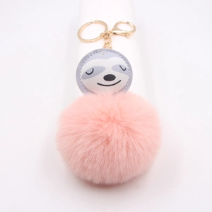Porte-clés Paresseux en Fausse Fourrure Pompon Pour Femmes Filles Mignon Animal Cuir PU Pendentif de Sac Accessoire Moelleux