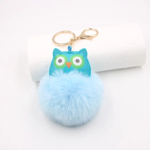 Mignon Hibou Fausse Fourrure Pompon Porte-clés Cuir Artificiel Animal Sac Pendentif Pour Femmes Sac à Main Dos Voiture Clé