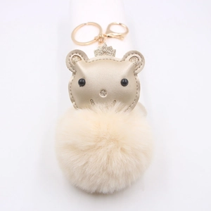Porte-clés Pompon en Fausse Fourrure Ours Mignon Avec Couronne Dorée Charme de Sac en Cuir Synthétique Décoratif pour Femmes