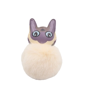 Portachiavi gatto creativo in pelle con soffice pompon beige per ciondolo da borsa
