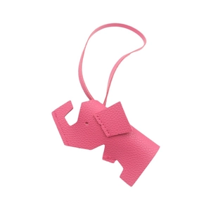 Litchi pattern faux leather elephant charm with lanyard in vibrant rose pink