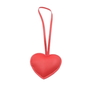 3D red heart leather bag charm with litchi texture and matching lanyard hanger