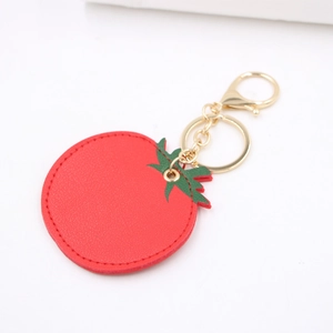 Creative tomato faux leather keychain with green leaf and golden lobster clasp