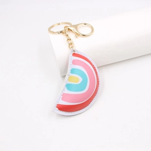 Portachiavi a arcobaleno in pelle PU con strati colorati e moschettone in metallo dorato