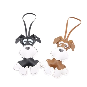 Cute Schnauzer dog PU leather bag charms in black and brown with contrast stitching
