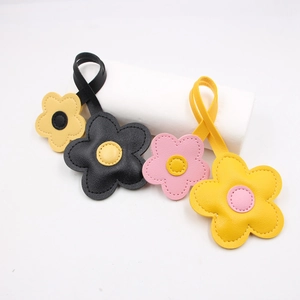 Sweet Cherry Blossom Flower PU Leather Bag Charm For Women Contrast Color Handmade Stitching Keychain Pendant Accessories