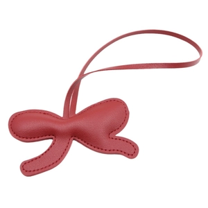 Angola red faux leather bow charm with litchi texture and long strap for handbag decor