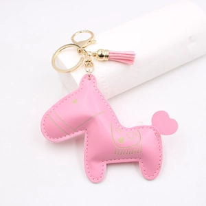 Simpatico Portachiavi a Forma di Cavallo in Pelle PU Rosa Con Nappa Pony Ciondolo per Borsa per Donna Ragazza Decorazione Auto