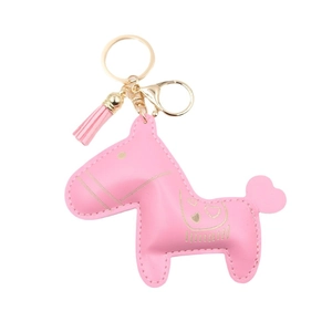 Portachiavi cavallo in pelle PU rosa con cuore dorato e ciondolo nappa decorativo