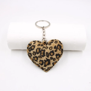 Leopard Print Heart Shape Fabric Keychain Bag Charm Synthetic Leather Plush Pendant Clothing Accessory Key Ring For Women