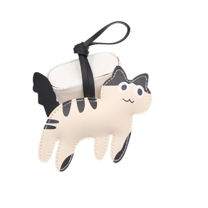 Cute cow pattern cat leather keychain pendant with black strap on gift box