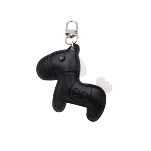 Exquisite black and white horse leather keychain pendant with silver metal swivel clasp