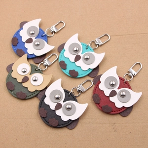 Set of five colorful owl leather keychains with metallic studs and silver lobster clasps