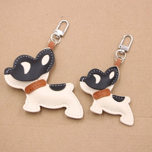Porte-clés Bouledogue Français en Cuir Dessin Animé Joli Chiot Pendentif de Sac Ornement de Sac à Main Femme Voiture