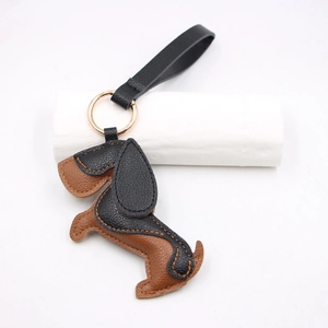 High Quality PU Leather Dachshund Puppy Bag Pendant Charm Long Ears Dog Keychain With Strap For Women Car Key Ring
