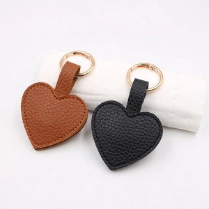 Minimalist Litchi Grain PU Leather Heart Magnetic Keychain For Women Gold Alloy Ring Bag Charm Car Key Holder Pendant