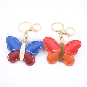 Fashion Butterfly Leather Keychain PU Splicing Contrast Color Bag Pendant Charm With Gold Lobster Clasp For Women Girls Gift