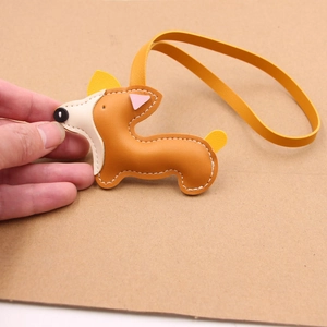 Carino Ciondolo per Borsa in Pelle Cane Corgi 3D Cuciture a Contrasto Pendente Animale per Borsa Zaino Donne Ragazze