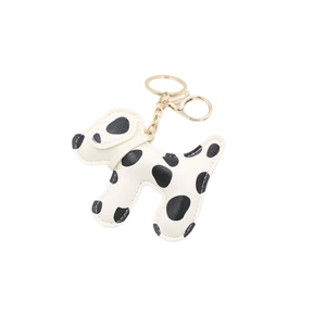 Creative dalmatian dog leather keychain with premium gold lobster clasp and key ring