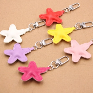 Set of six colorful 4.5cm leather star charms with silver metal swivel hooks for bags