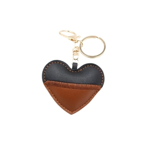 Handmade leather heart keychain with contrast stitching and gold lobster clasp