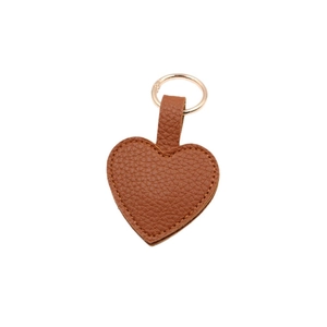 Brown litchi grain heart-shaped PU leather magnetic keychain with a gold metal ring