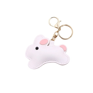 Cute white leather rabbit keychain with pink details and gold lobster clasp hardware