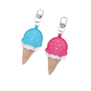 Lot de 2 porte-clés mignons en cuir forme glace rose et bleu avec fermoirs en métal