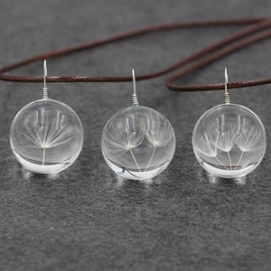 Collier Artisanal De Fleurs Séchées Graines De Pissenlit Pendentif Boule En Verre Clair Bijoux Naturels Minimalistes Pour Femmes Style Forêt Cordon Brun