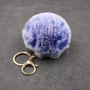 Faux Fur Pompom Keychain Plush Ball Bag Charm Gold Metal Keyring Accessories For Women Girls Car Decor