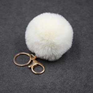 Porte-clés Doux en Fausse Fourrure de Lapin Rex Avec Fermoir Mousqueton en Métal Doré Pompon Moelleux Pendentif de Sac Femme