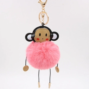 Cartoon Monkey Plush Ball Keychain Faux Rabbit Fur Bag Pendant Alloy Clasp Cute Animal Charm Accessories For Women
