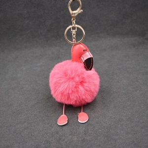 Mignon Porte-clés Flamant Rose en Fausse Fourrure Pompon Charme de Sac Femmes Animal de Dessin Animé Pelucheux