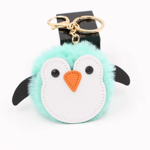 Porte-clés pingouin mignon en peluche vert menthe avec fermoir en métal doré pour sacs