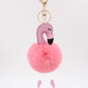 Mignon Porte-clés Pompon en Fausse Fourrure Flamant Rose Paillettes Oiseau Charme de Sac Pendentif Cadeau pour Femmes Filles