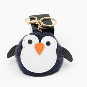 Mignon Porte-clés Peluche Manchot Pompon Fausse Fourrure Anneau Dessin Animé Animal Pendentif de Sac Accessoires pour Femmes