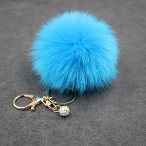 Faux Rabbit Fur Pom Pom Keychain For Women Fluffy Ball Bag Charm With Rhinestone Ball Decor Gold Alloy Keyring Gift