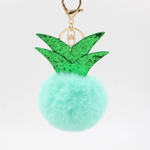 Cute pineapple plush keychain with mint green pompom and green sequin leaves