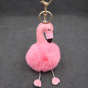 Porte-clés flamant rose en peluche avec mousqueton doré pour charms de sacs