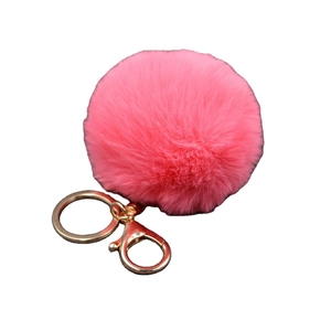 Porte-clés pompon rose en fausse fourrure de 8 cm avec mousqueton doré pour sacs