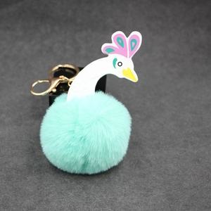 Porte-clés Boule Peluche Paon Fourrure Synthétique Pompon Oiseau Pendentif Sac Pour Femmes Charmes Sac À Main Accessoire Clé Voiture