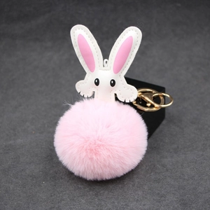 Cute Long Ear Rabbit Faux Fur Hairball Keychain Plush Bunny Bag Pendant Car Ornament Accessories For Women Girls Gift