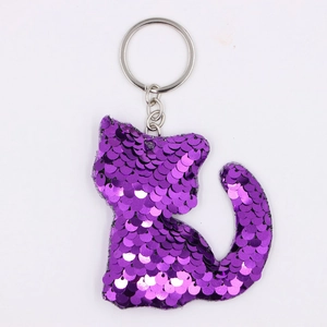 Grazioso portachiavi a forma di gatto con paillettes viola per borse e chiavi auto