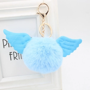 Cute Angel Wings Faux Rabbit Fur Pom Pom Keychain Fluffy Feather Wing Hairball Keychain For Women Bag Charm Car Key Pendant