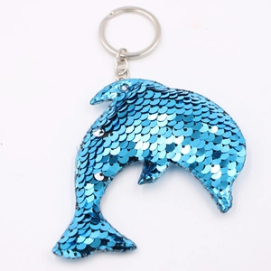 Portachiavi delfino blu glitterato con paillettes reversibili e anello argento
