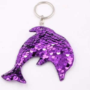 Portachiavi carino a forma di delfino con paillettes viola per zaini e borse