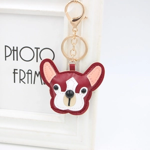 Portachiavi bulldog in ecopelle rossa e bianca con gancio e anello in metallo