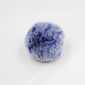 Fluffy bicolor 8cm faux rabbit fur pompom charm in navy blue and white for bags